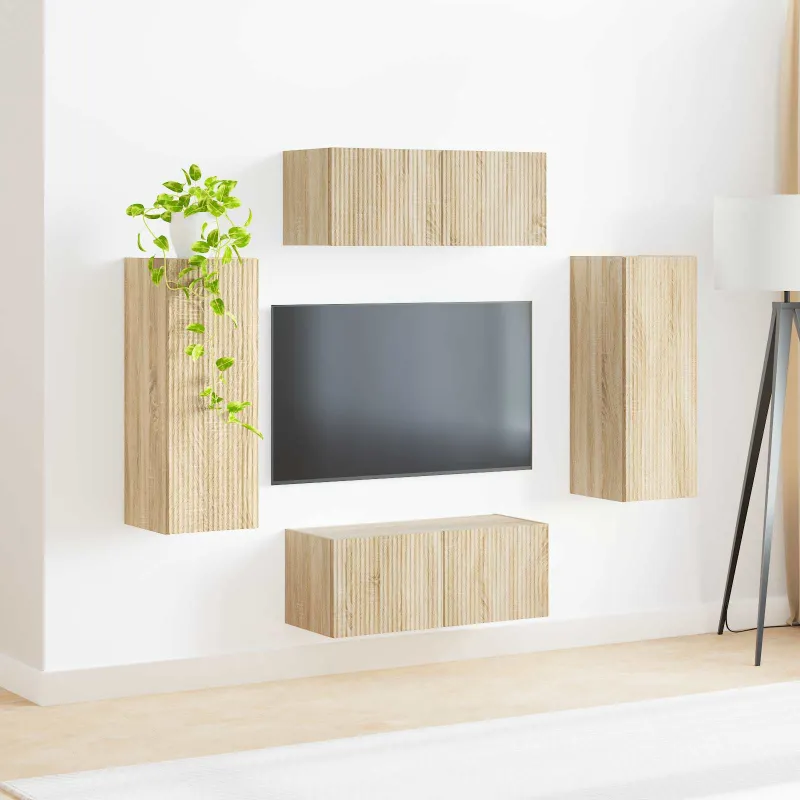 TV sieninio kabineto komplektas 4 pcs Sonoma ąžuolas