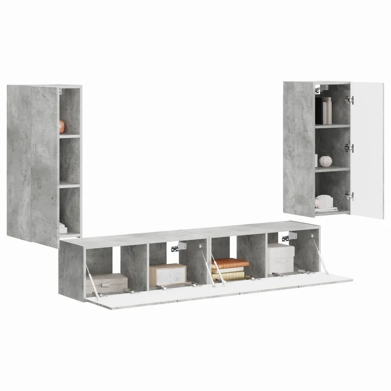 TV sieninio kabineto komplektas 4 pcs Betono pilka