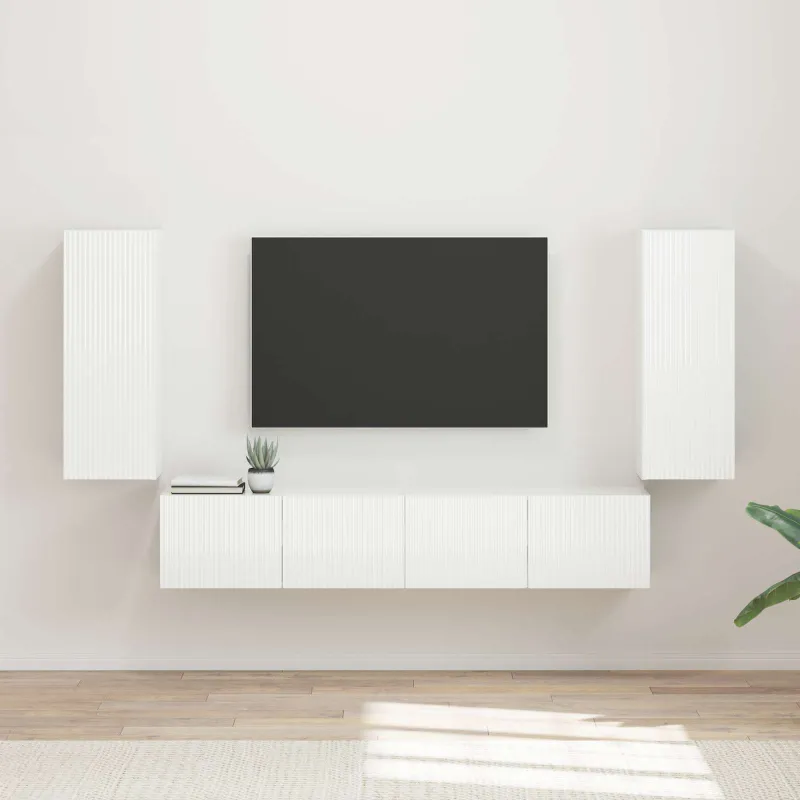 TV sieninio kabineto komplektas 4 pcs Aukštai blizganti balta