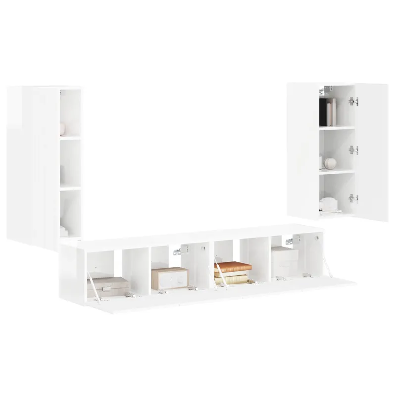 TV sieninio kabineto komplektas 4 pcs Aukštai blizganti balta