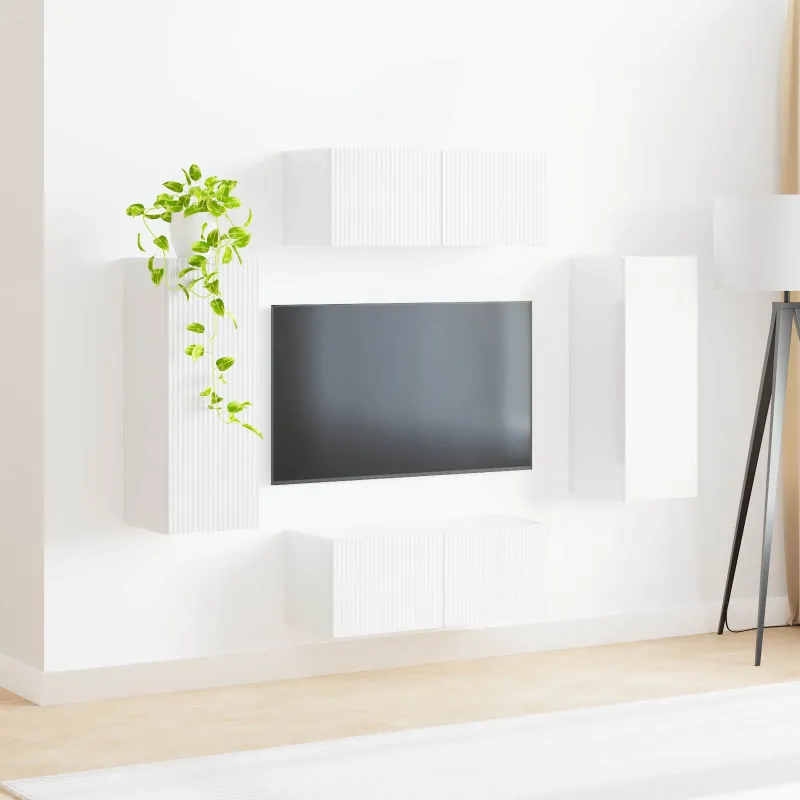 TV sieninio kabineto komplektas 4 pcs Aukštai blizganti balta