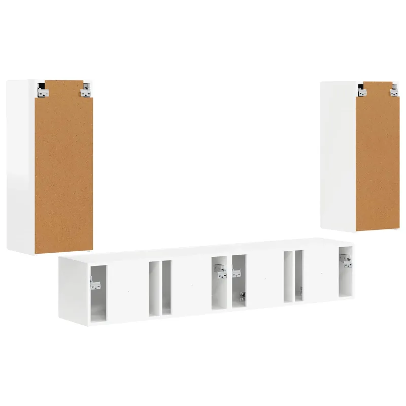 TV sieninio kabineto komplektas 4 pcs Aukštai blizganti balta