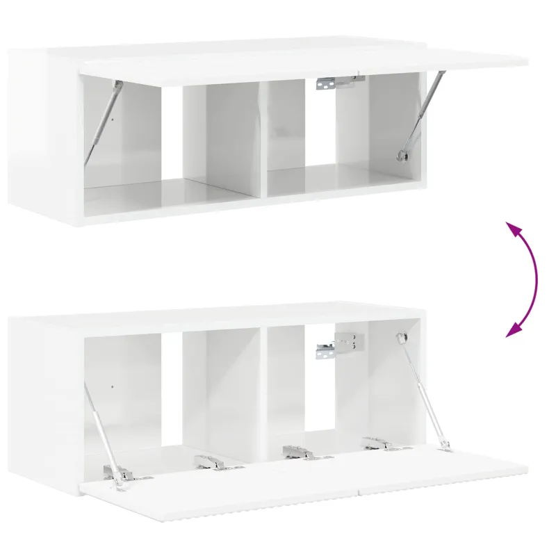 TV sieninio kabineto komplektas 4 pcs Aukštai blizganti balta