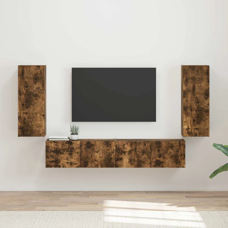 TV sieninio kabineto komplektas 4 pcs Rūkyta ąžuolas