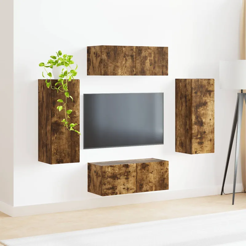 TV sieninio kabineto komplektas 4 pcs Rūkyta ąžuolas
