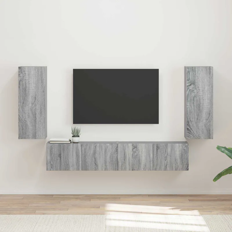 TV sieninio kabineto komplektas 4 pcs Pilkas Sonoma
