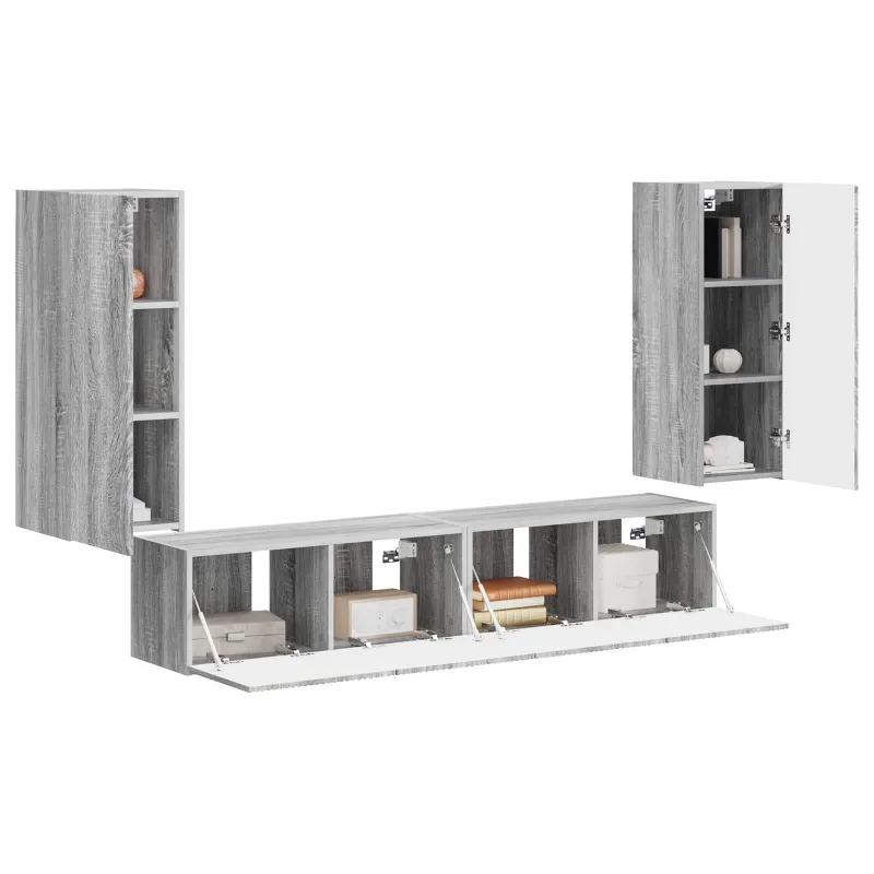 TV sieninio kabineto komplektas 4 pcs Pilkas Sonoma