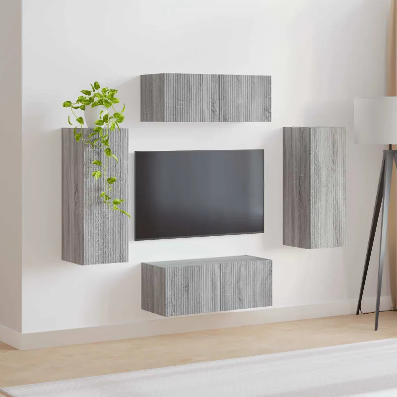 TV sieninio kabineto komplektas 4 pcs Pilkas Sonoma