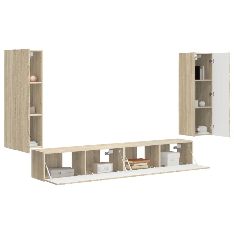 TV sieninio kabineto komplektas 4 pcs Sonoma ąžuolas