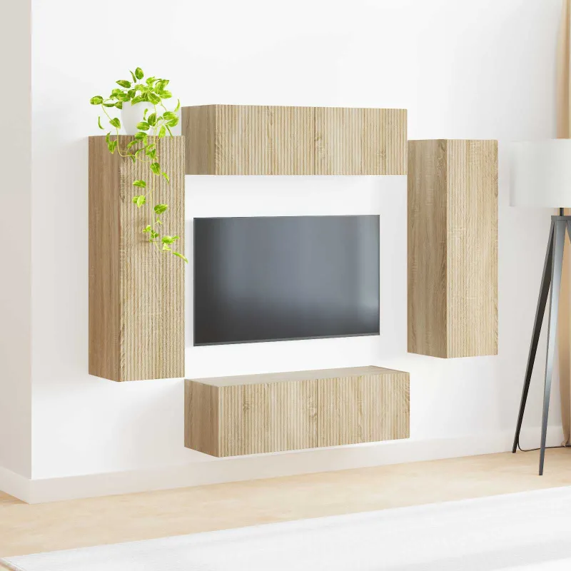 TV sieninio kabineto komplektas 4 pcs Sonoma ąžuolas