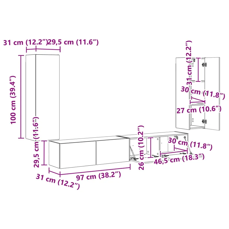 TV sieninio kabineto komplektas 4 pcs Sonoma ąžuolas