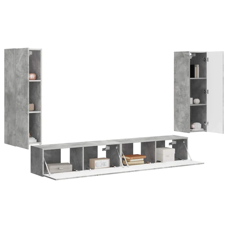 TV sieninio kabineto komplektas 4 pcs Betono pilka