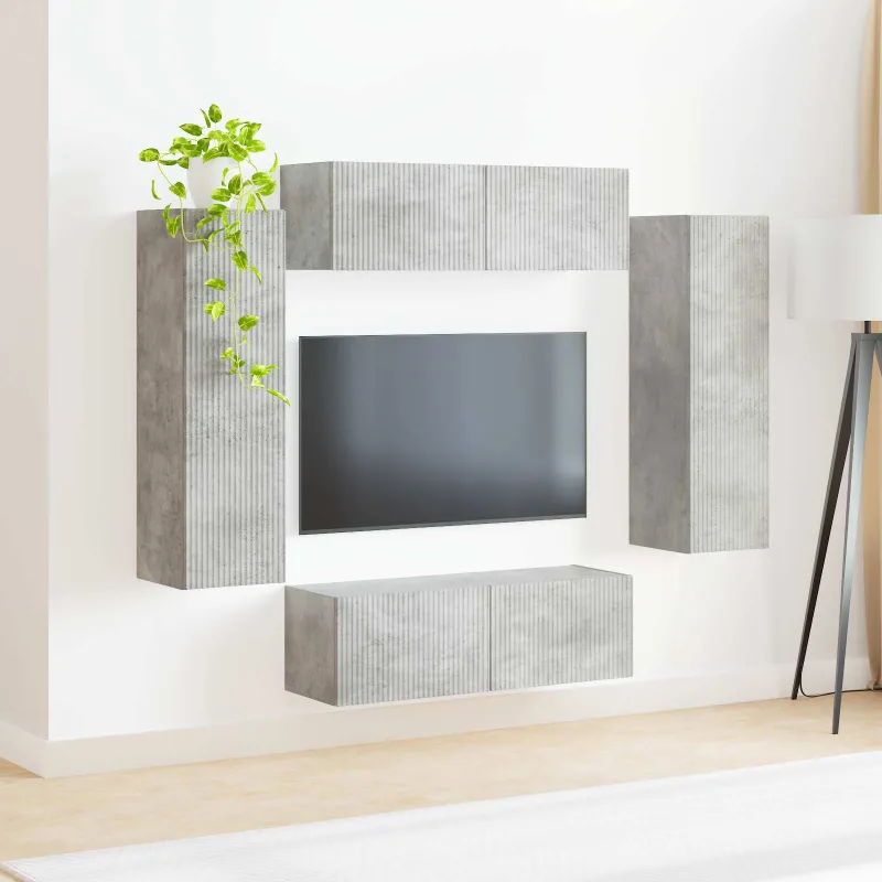 TV sieninio kabineto komplektas 4 pcs Betono pilka