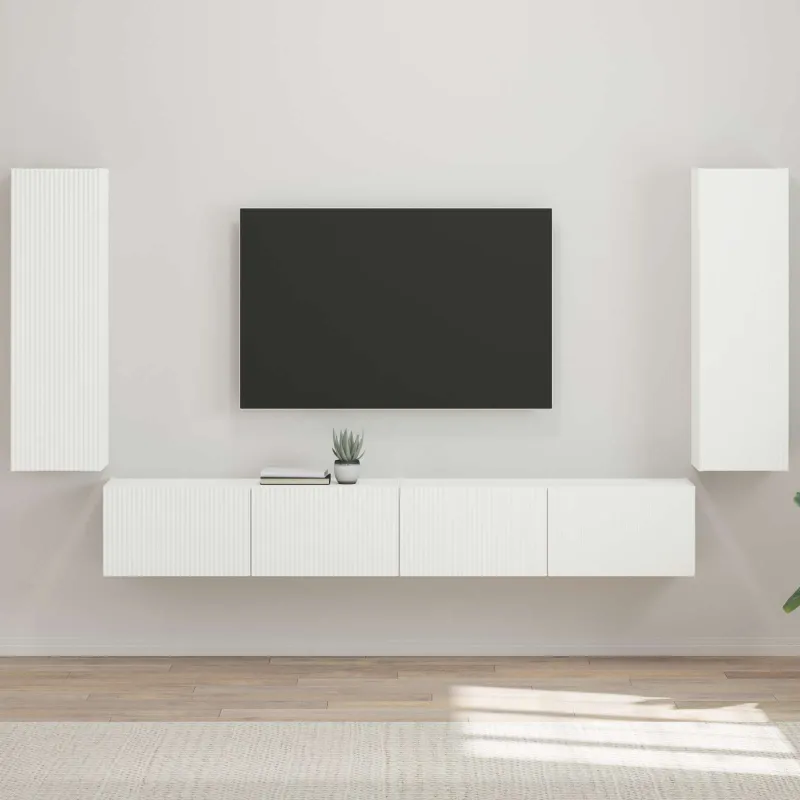 TV sieninio kabineto komplektas 4 pcs Aukštai blizganti balta
