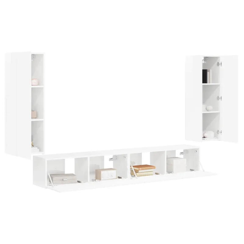 TV sieninio kabineto komplektas 4 pcs Aukštai blizganti balta