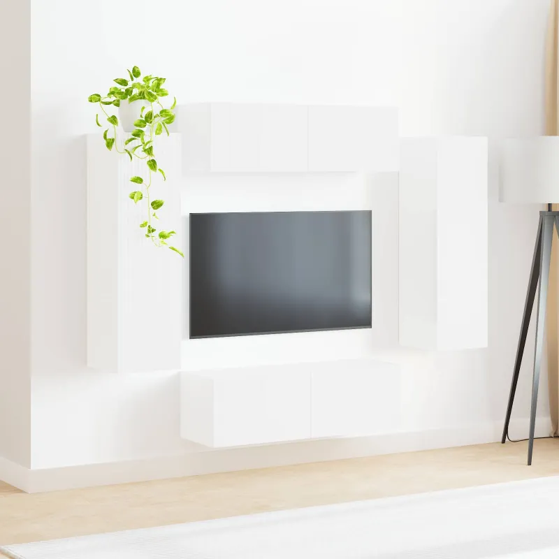 TV sieninio kabineto komplektas 4 pcs Aukštai blizganti balta