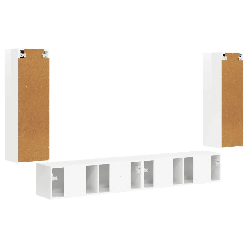 TV sieninio kabineto komplektas 4 pcs Aukštai blizganti balta