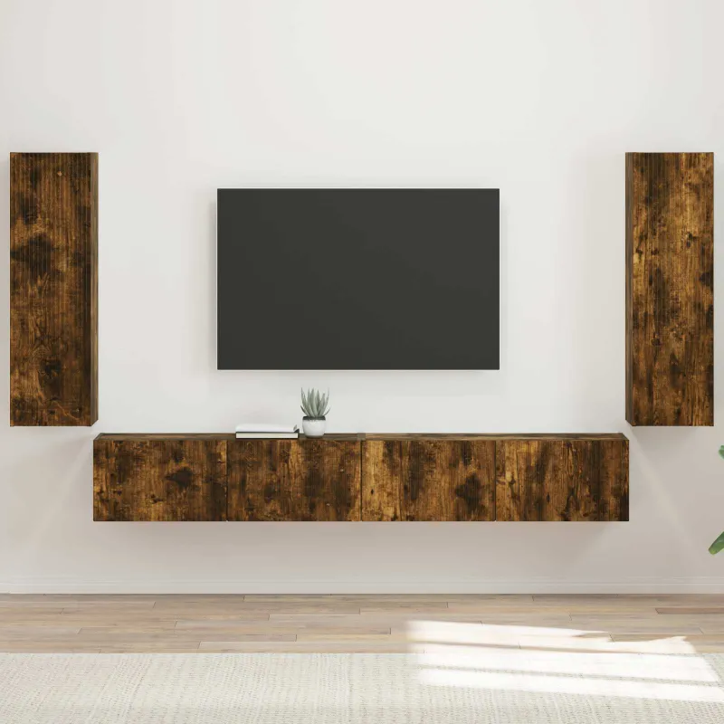 TV sieninio kabineto komplektas 4 pcs Rūkyta ąžuolas