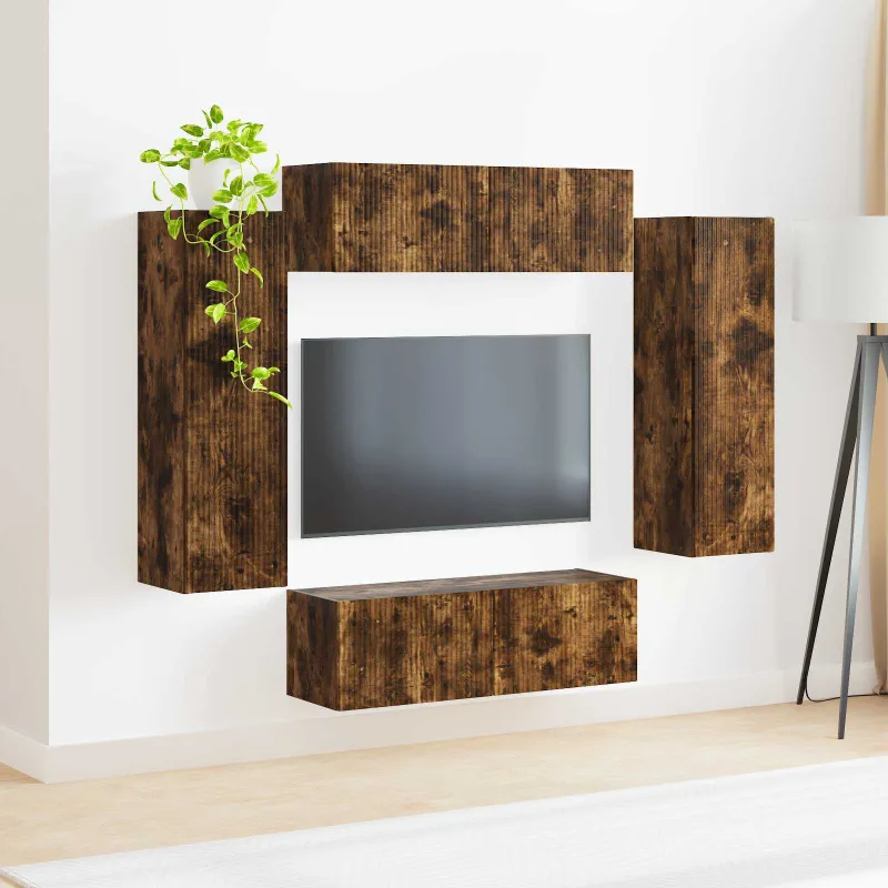 TV sieninio kabineto komplektas 4 pcs Rūkyta ąžuolas