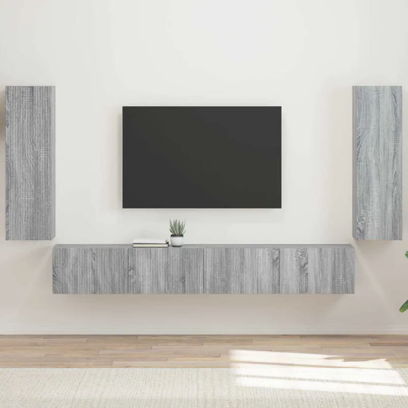 TV sieninio kabineto komplektas 4 pcs Pilkas Sonoma
