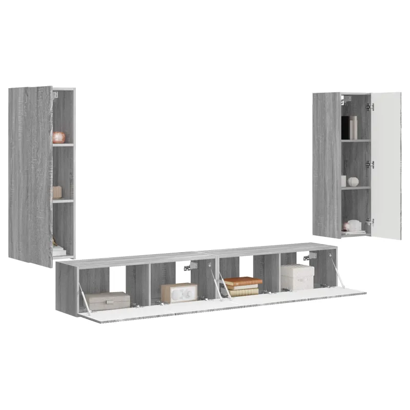 TV sieninio kabineto komplektas 4 pcs Pilkas Sonoma