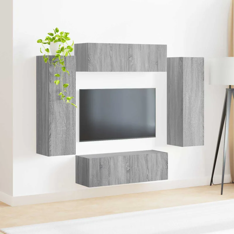 TV sieninio kabineto komplektas 4 pcs Pilkas Sonoma