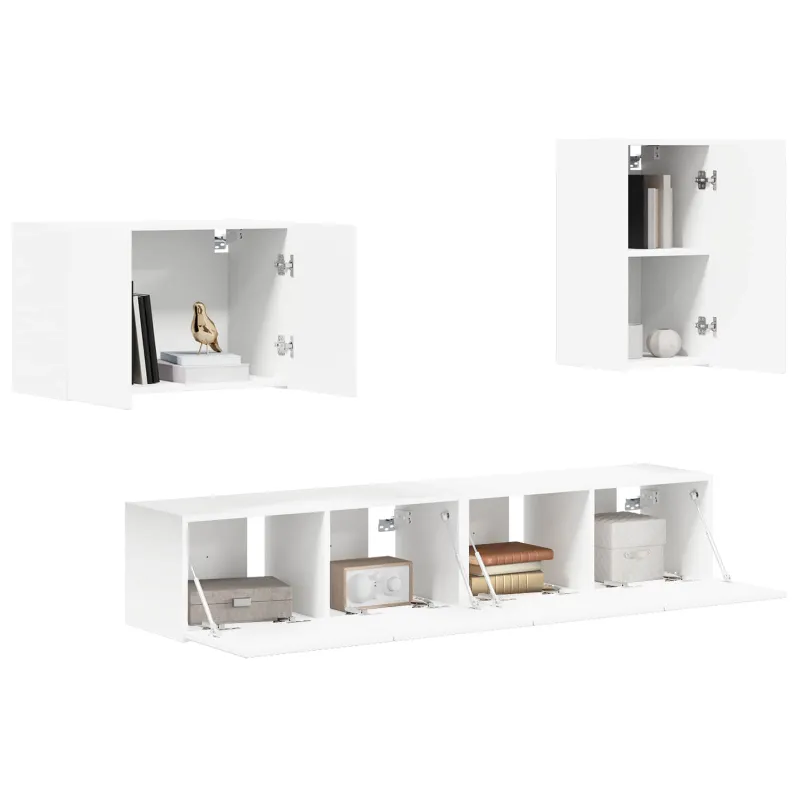 TV sieninio kabineto komplektas 4 pcs Balta Apdirbta mediena