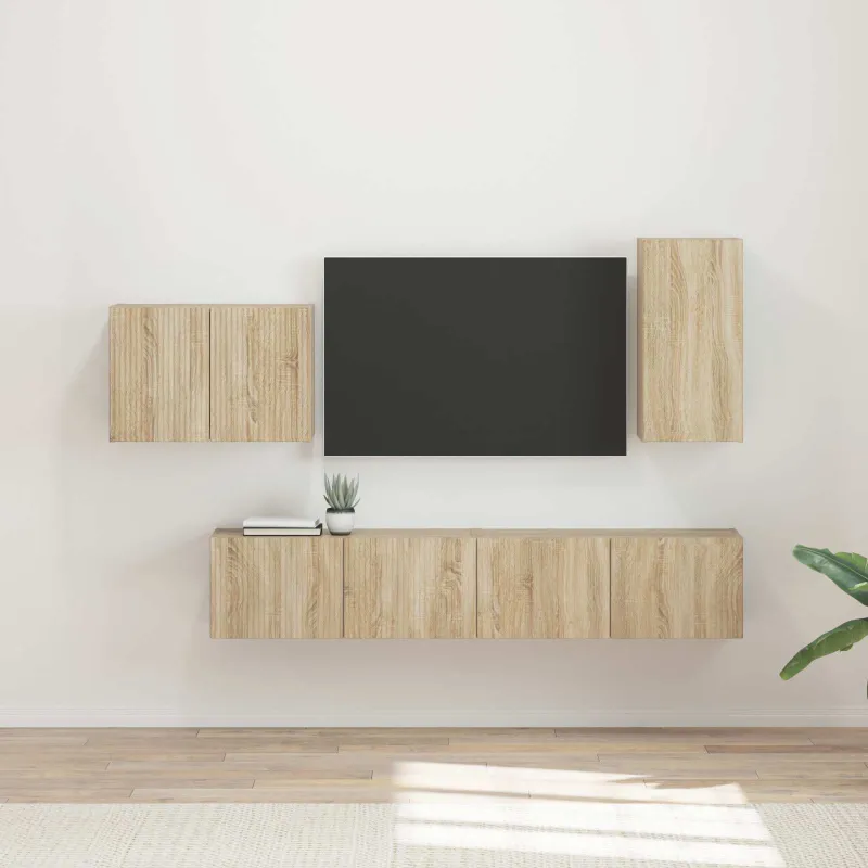 TV sieninio kabineto komplektas 4 pcs Sonoma ąžuolas