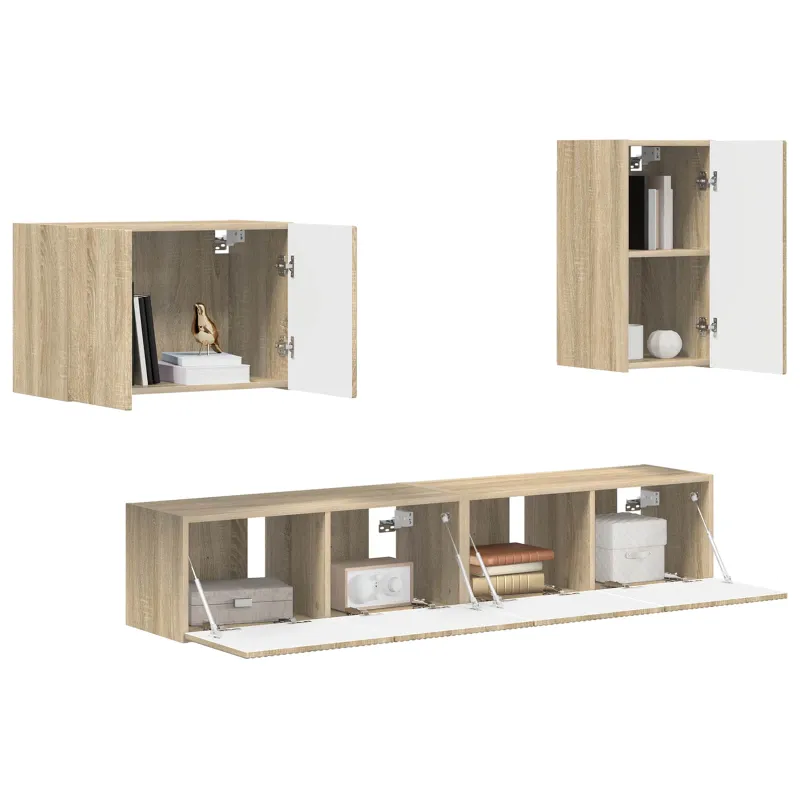 TV sieninio kabineto komplektas 4 pcs Sonoma ąžuolas
