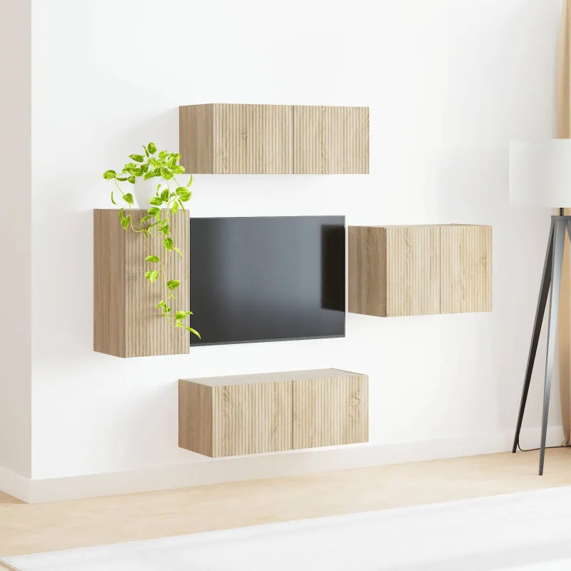 TV sieninio kabineto komplektas 4 pcs Sonoma ąžuolas