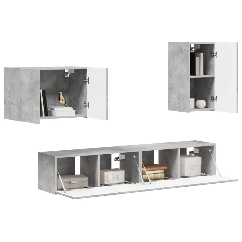 TV sieninio kabineto komplektas 4 pcs Betono pilka