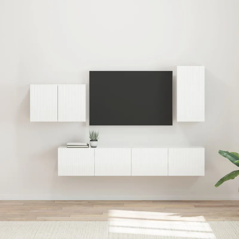 TV sieninio kabineto komplektas 4 pcs Aukštai blizganti balta