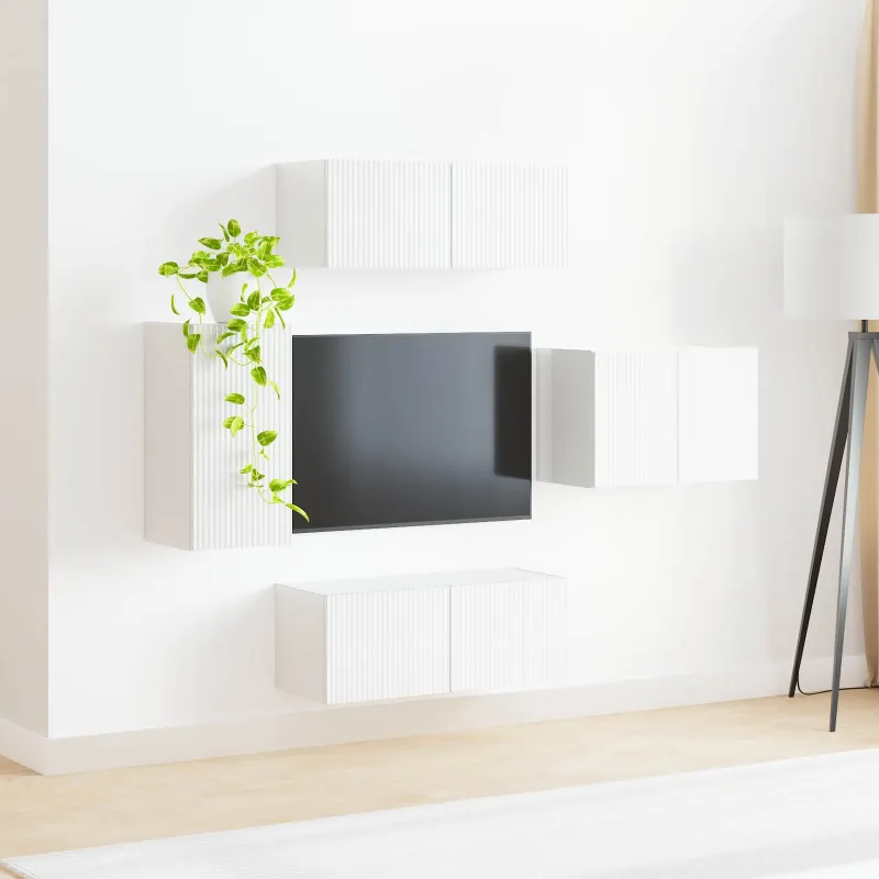 TV sieninio kabineto komplektas 4 pcs Aukštai blizganti balta