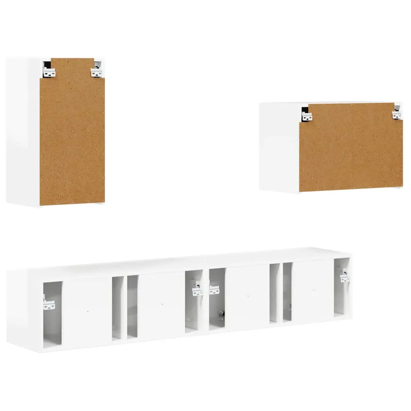 TV sieninio kabineto komplektas 4 pcs Aukštai blizganti balta