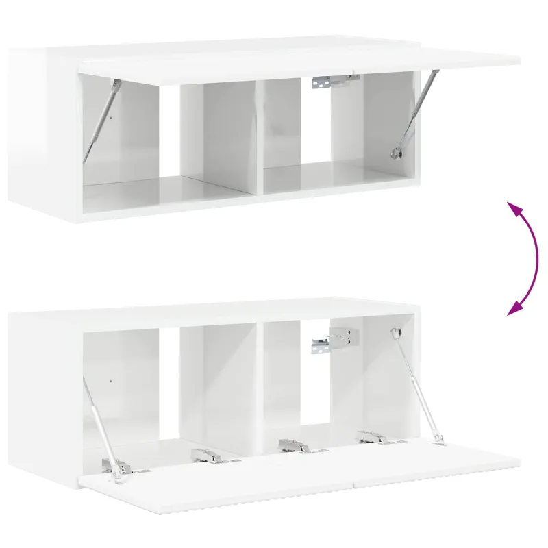 TV sieninio kabineto komplektas 4 pcs Aukštai blizganti balta