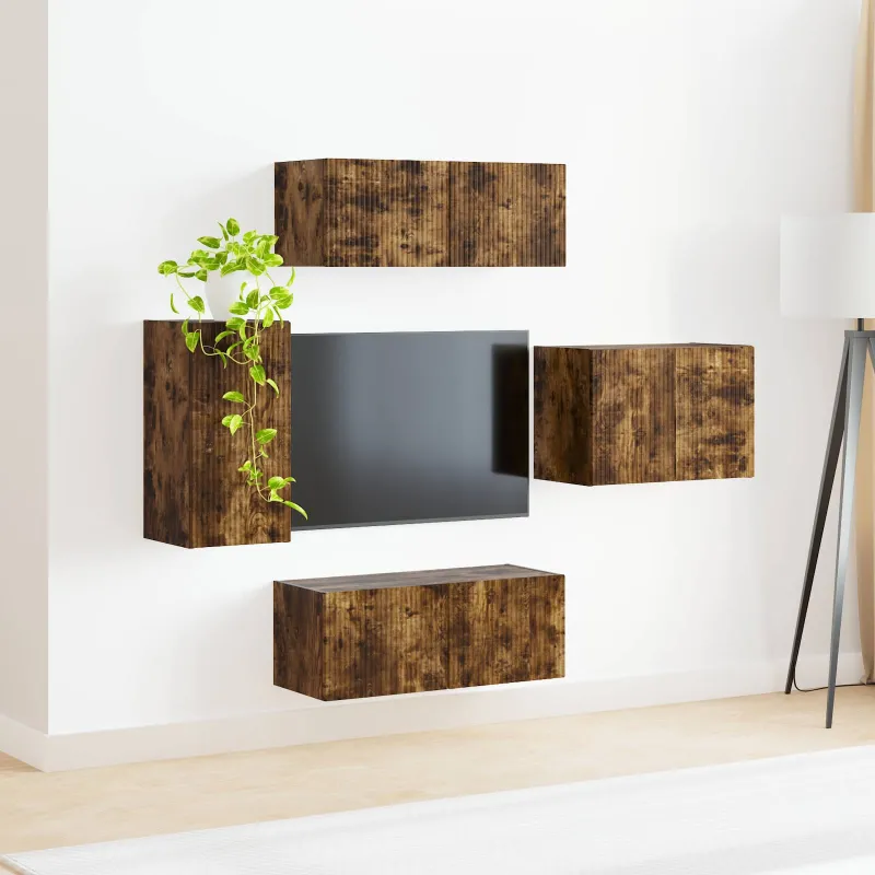 TV sieninio kabineto komplektas 4 pcs Rūkyta ąžuolas