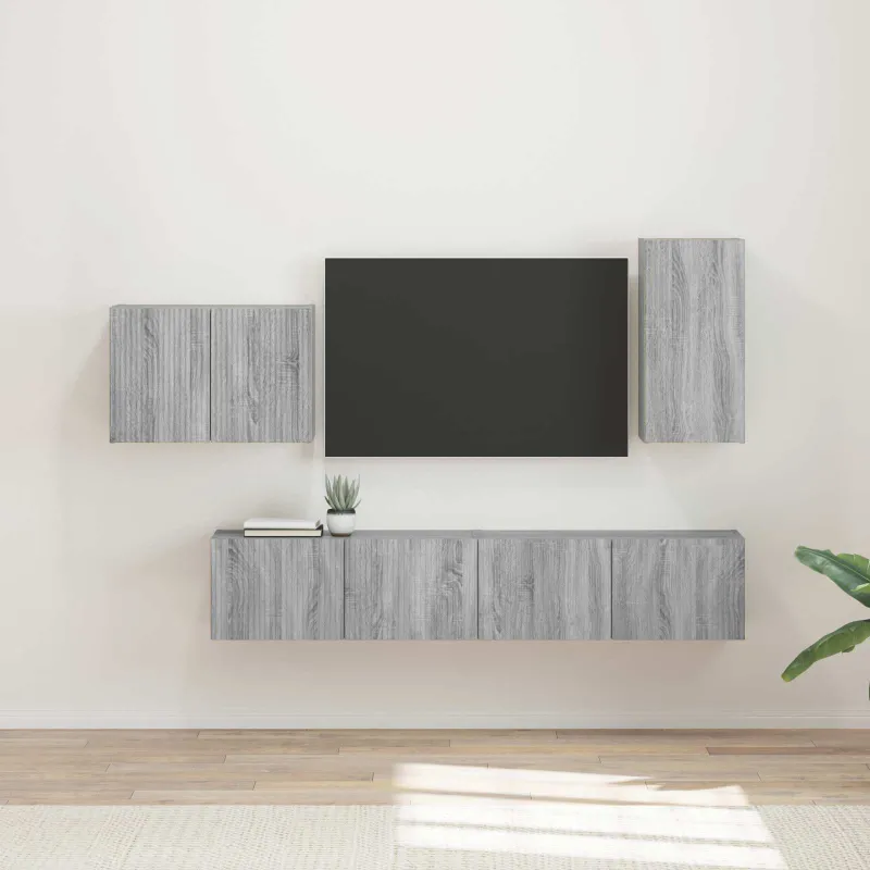 TV sieninio kabineto komplektas 4 pcs Pilkas Sonoma