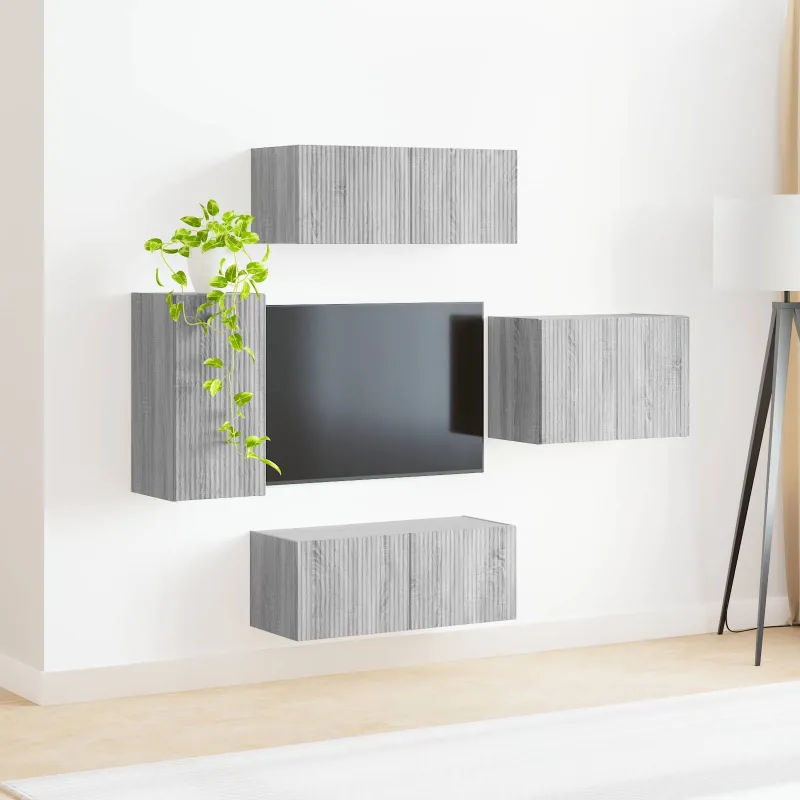 TV sieninio kabineto komplektas 4 pcs Pilkas Sonoma