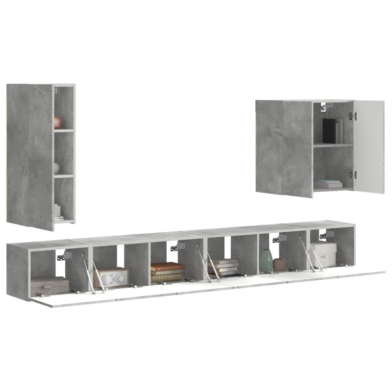 TV sieninio kabineto komplektas 6 pcs Betono pilka