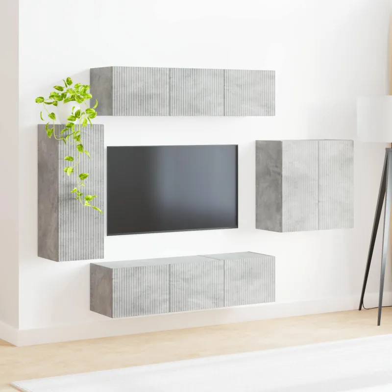 TV sieninio kabineto komplektas 6 pcs Betono pilka