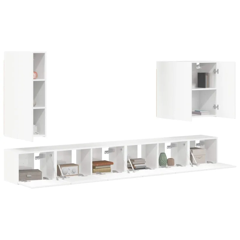 TV sieninio kabineto komplektas 6 pcs Aukštai blizganti balta