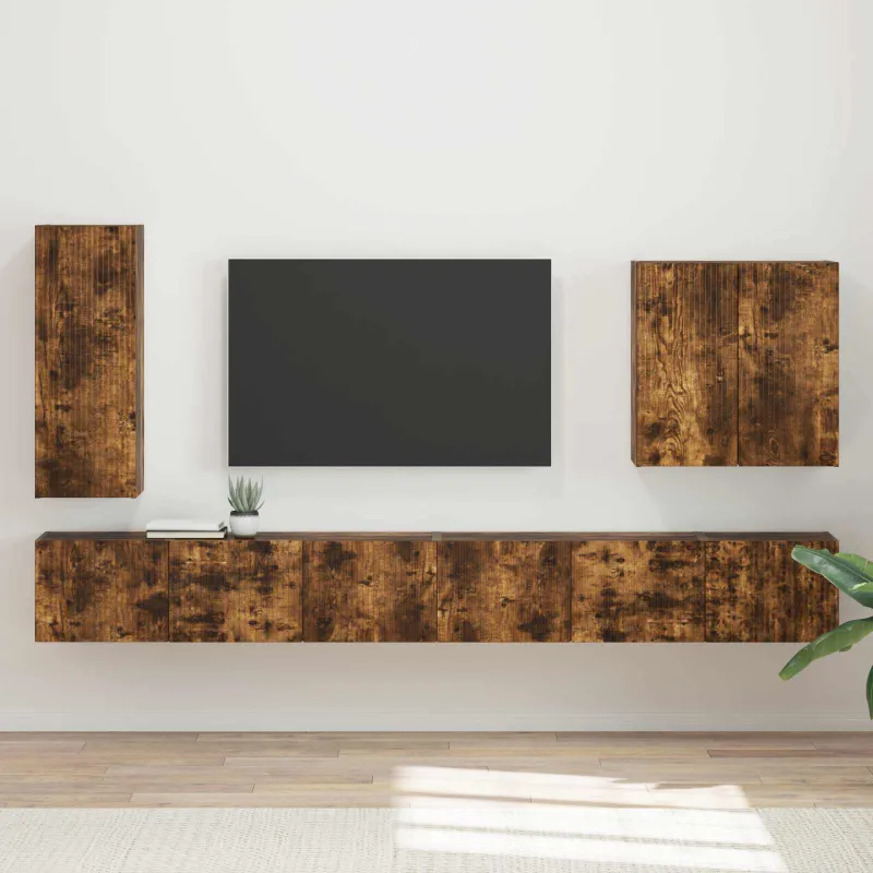 TV sieninio kabineto komplektas 6 pcs Rūkyta ąžuolas