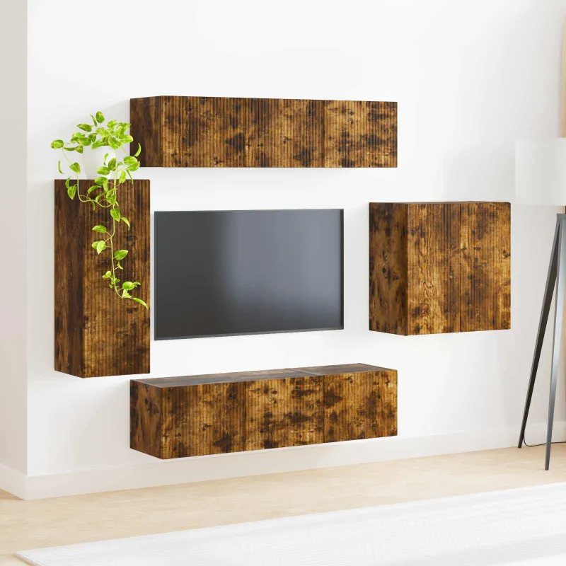 TV sieninio kabineto komplektas 6 pcs Rūkyta ąžuolas