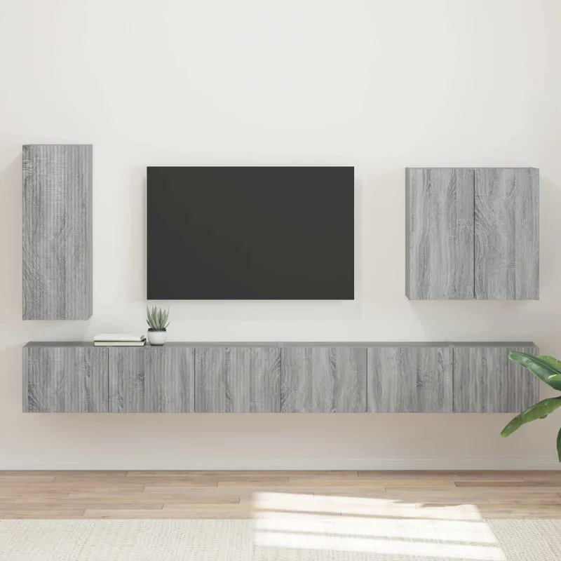 TV sieninio kabineto komplektas 6 pcs Pilkas Sonoma