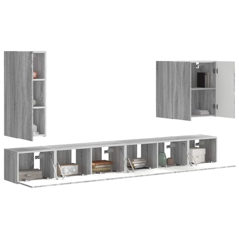 TV sieninio kabineto komplektas 6 pcs Pilkas Sonoma