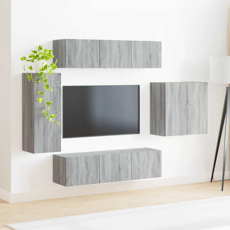 TV sieninio kabineto komplektas 6 pcs Pilkas Sonoma