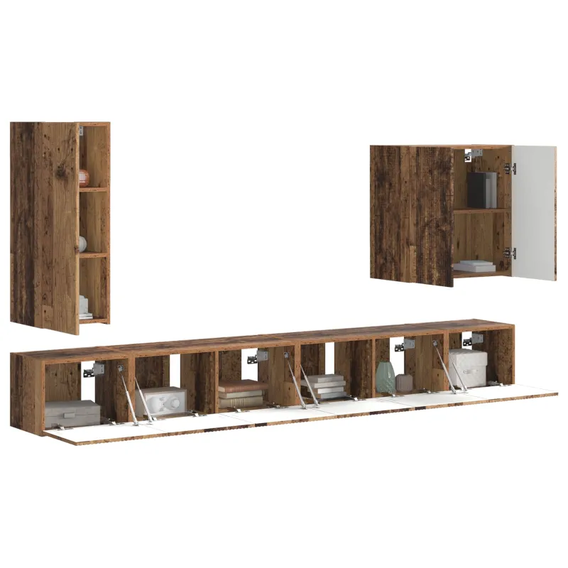 TV sieninio kabineto komplektas 6 pcs Senovinis medis