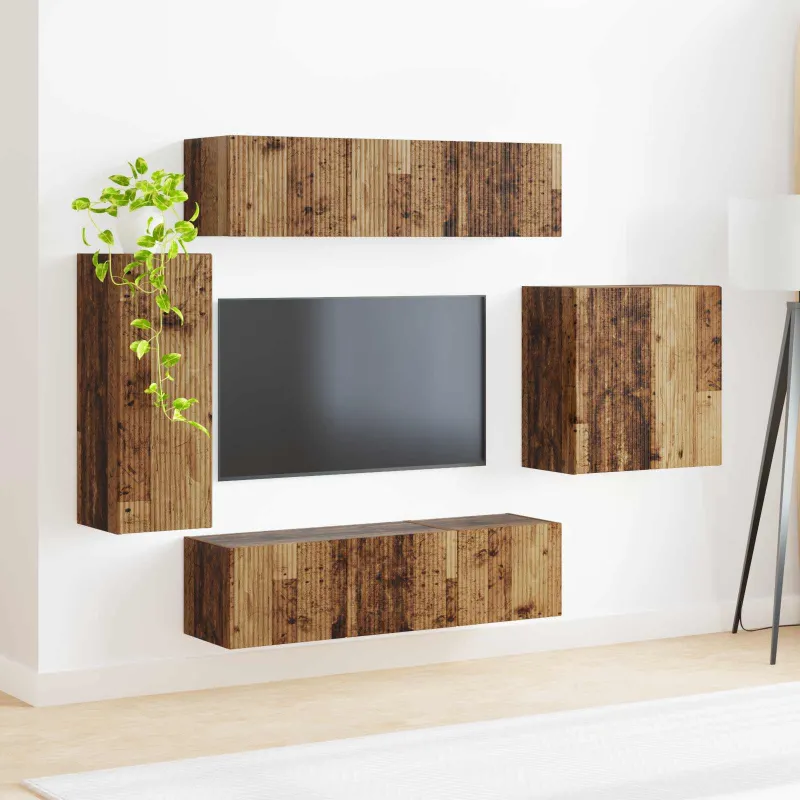 TV sieninio kabineto komplektas 6 pcs Senovinis medis