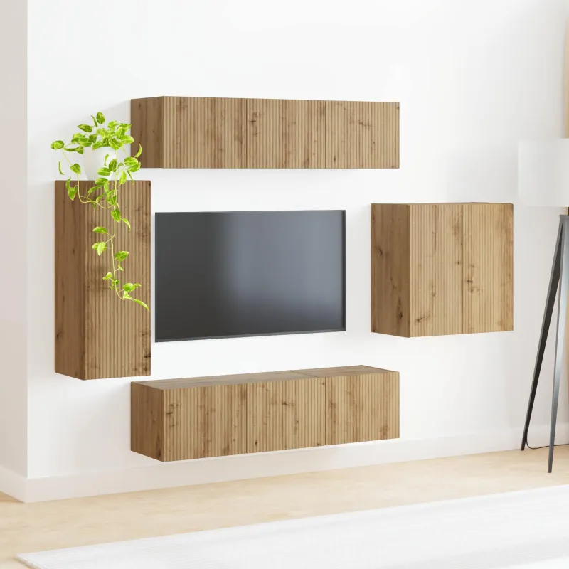 TV sieninio kabineto komplektas 6 pcs Amatininkų ąžuolas