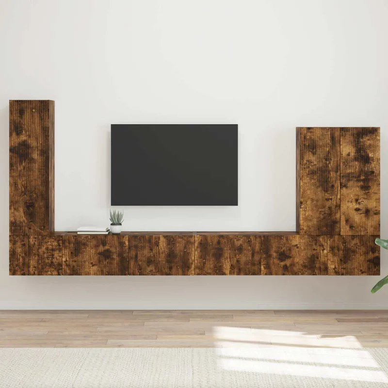 TV sieninio kabineto komplektas 6 pcs Rūkyta ąžuolas